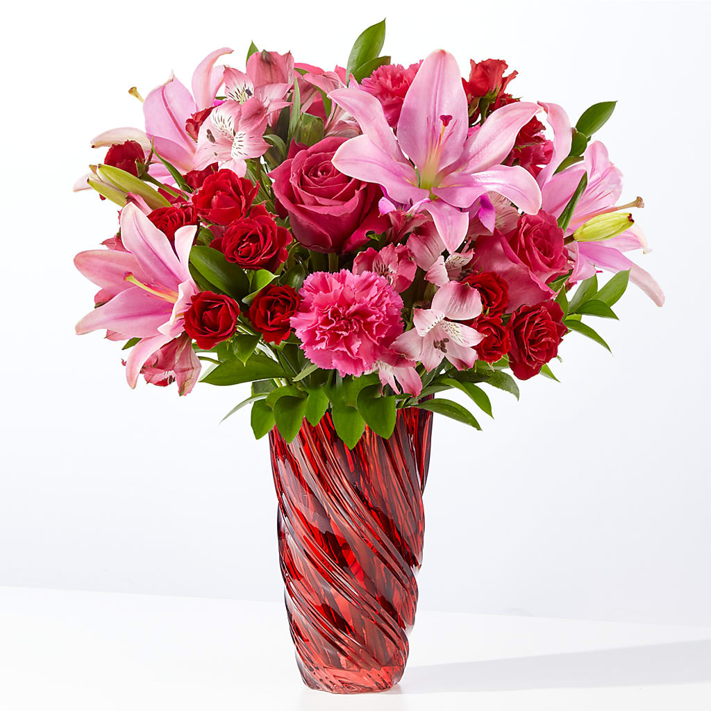 In Love Bouquet with Luxe Swirl Vase – Portage Florals, Portage PA