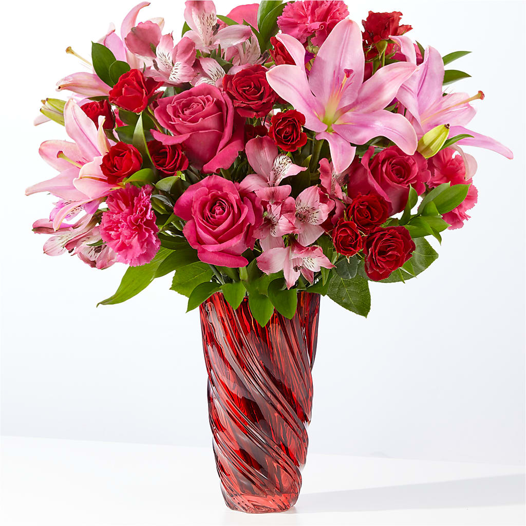 In Love Bouquet with Luxe Swirl Vase – Portage Florals, Portage PA