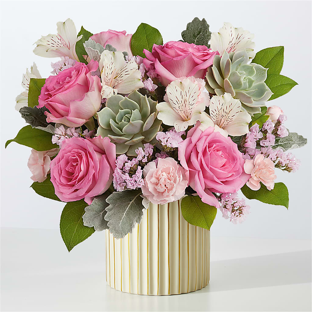 Dusty Rose Bouquet with Ivory Vase – Portage Florals, Portage PA