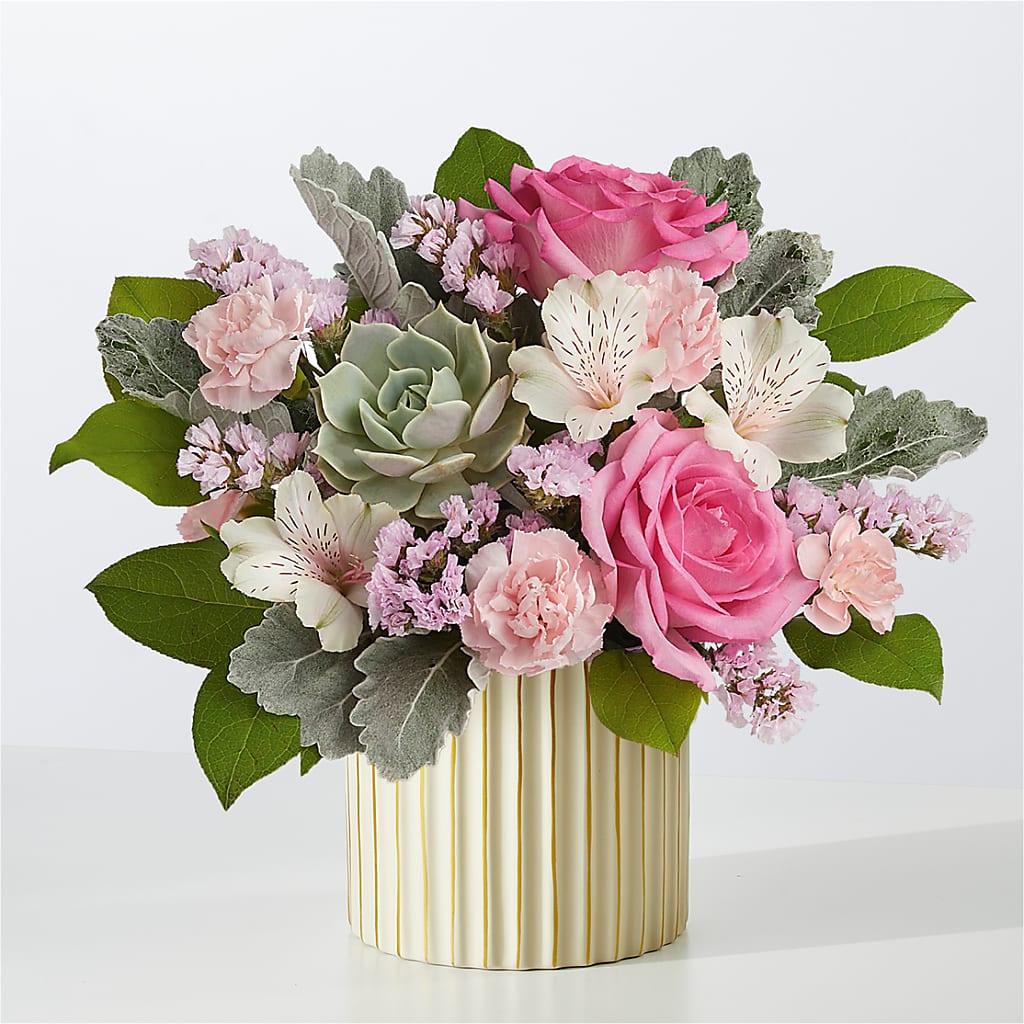 Dusty Rose Bouquet with Ivory Vase – Portage Florals, Portage PA