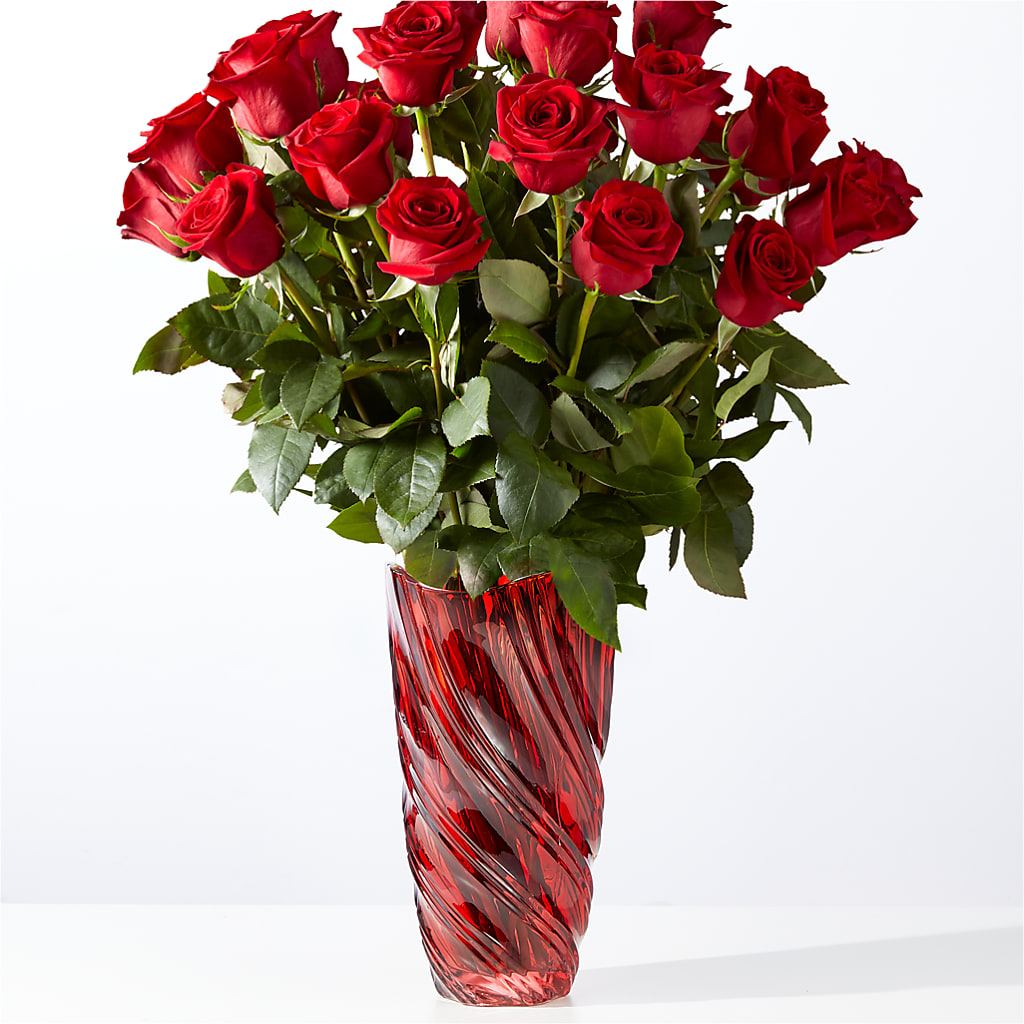Classic Love Red Rose Bouquet with Luxe Swirl Vase – Portage Florals, Portage PA