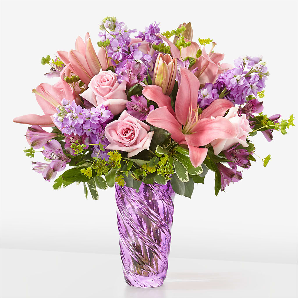 Precious Petals Bouquet with Luxe Swirl Vase – Portage Florals, Portage PA