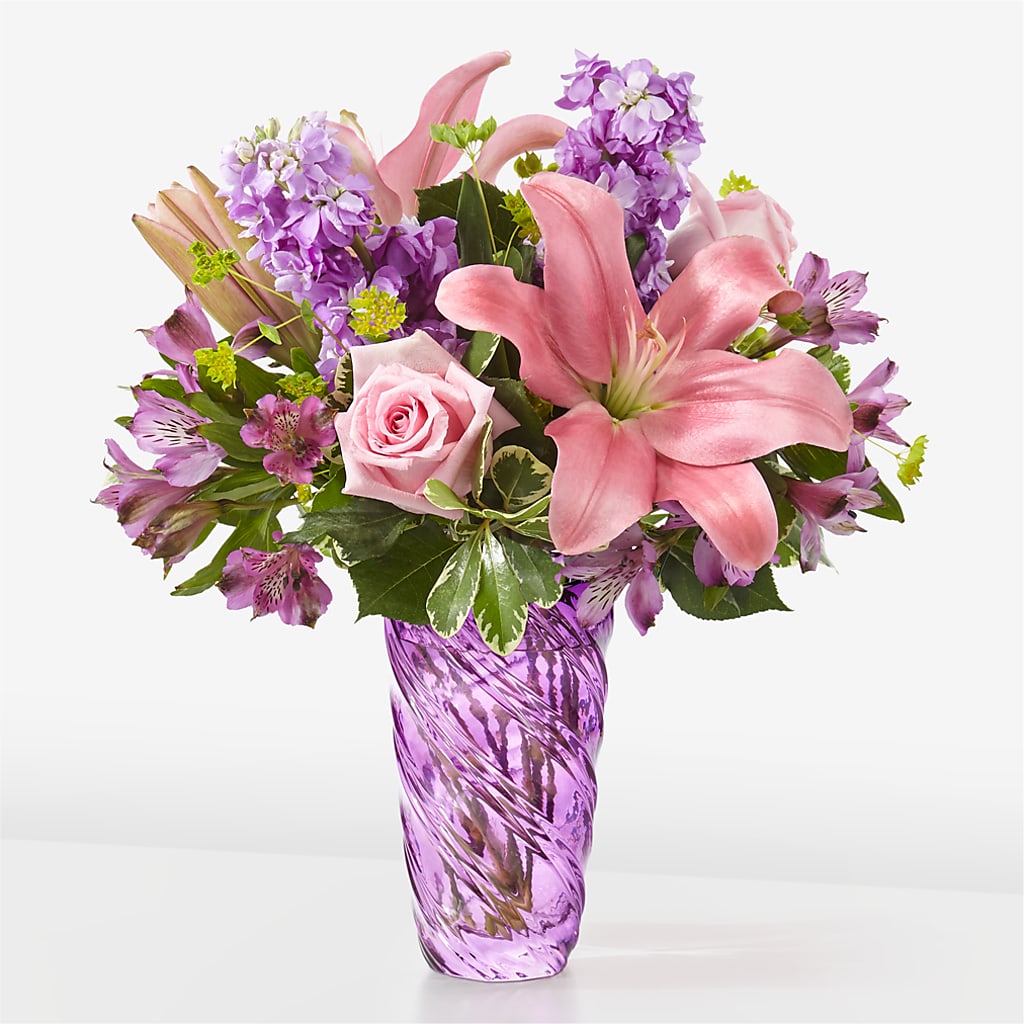 Precious Petals Bouquet with Luxe Swirl Vase – Portage Florals, Portage PA