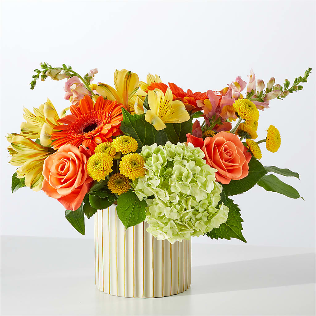 Autumn Sunshine Bouquet with Ivory Vase –  Portage Florals, Portage PA