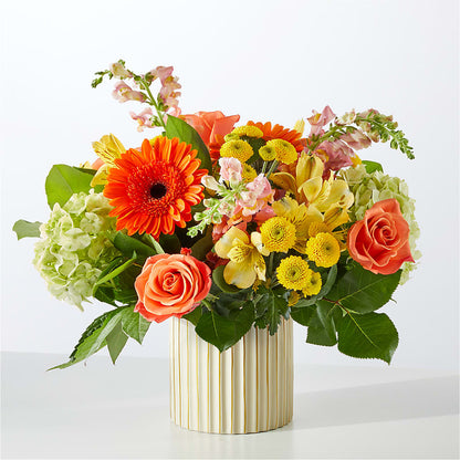 Autumn Sunshine Bouquet with Ivory Vase –  Portage Florals, Portage PA
